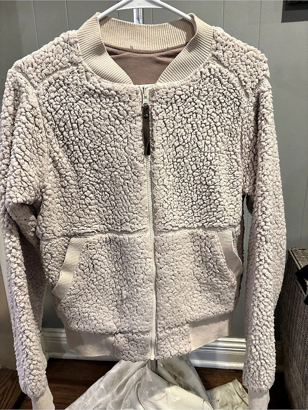 prAna reversible Polar Escape Bomber Jacket in cream. Amazing 2 in 1 jacket
